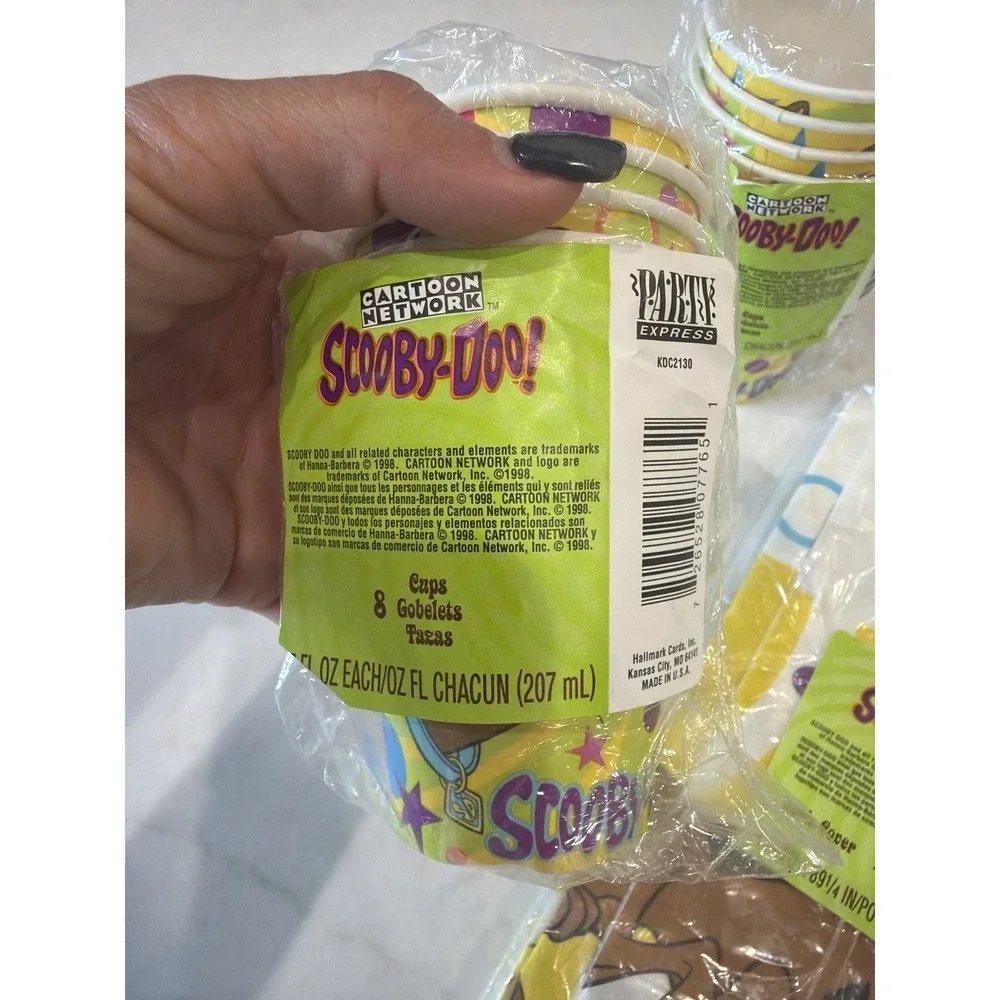Scooby Doo Party Supplies Lot 6 Pc Cups Hats Table Cloth Cartoon Network '98 VTG